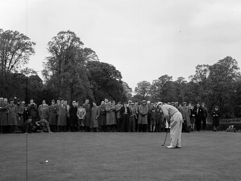 Bobby Locke playing an exhibition match at Barton in May 1958.