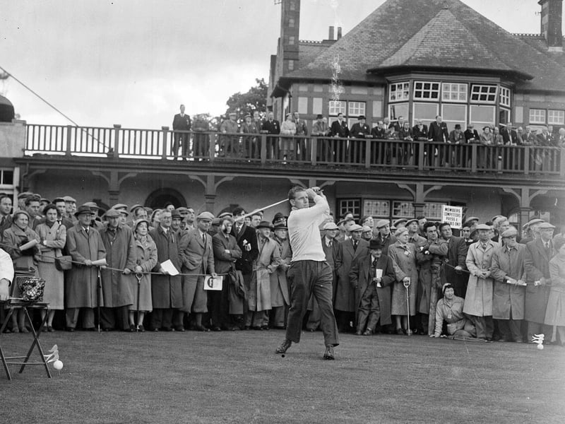 Harry Weetman sdrives off the first at Barnton in the 400 Penfold and Swallow Tournament in May 1956.