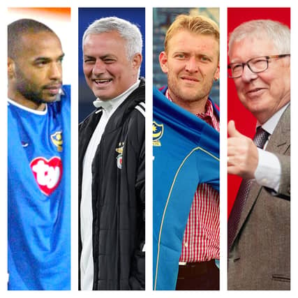 From left to right: Thierry Henry, Jose Mourinho, Robert Prosinecki and Sir Alex Ferguson have all spoken about Pompey over the years.