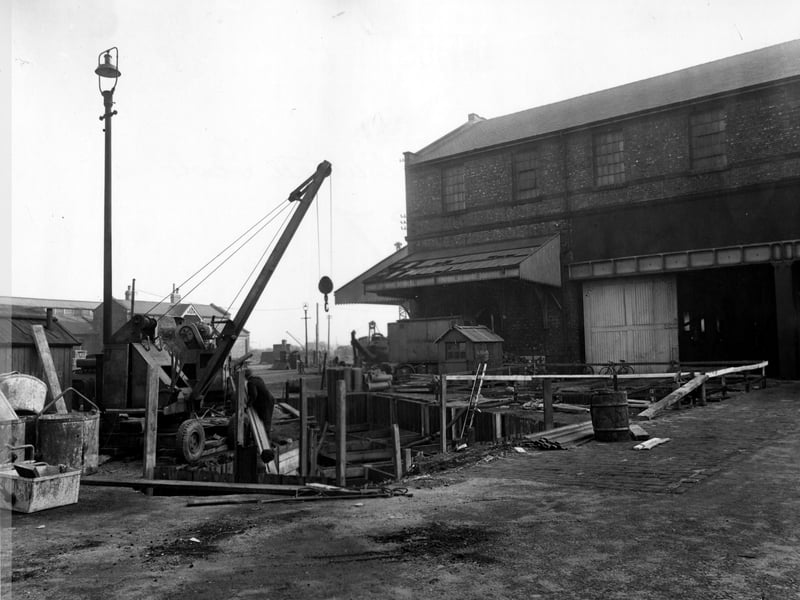 Work in progress on a sewer in Hunslet Goods Depot on South Accommodation Road. Pictured in November 1950.