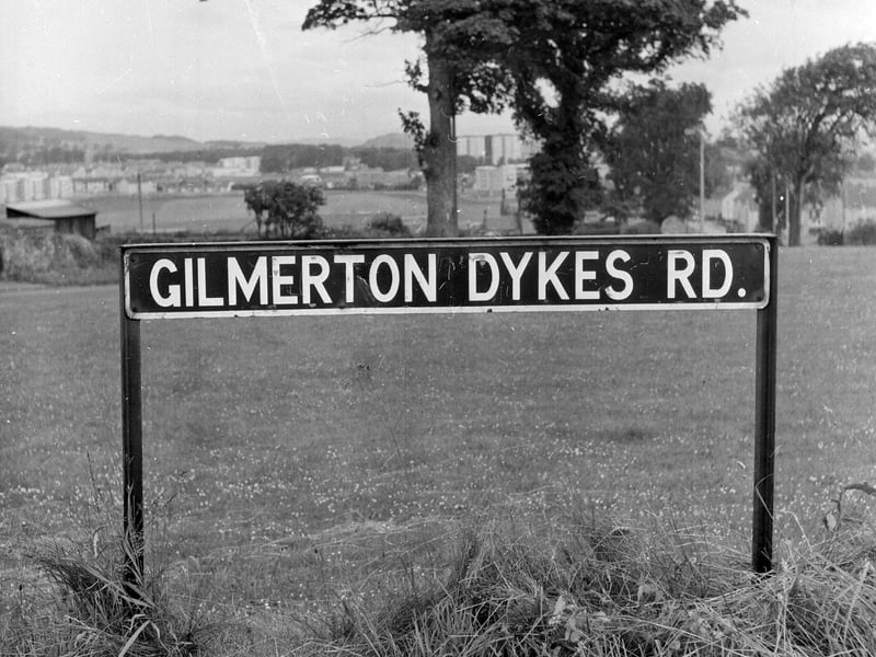 The Gilmerton Dykes Road sign in July 1965.