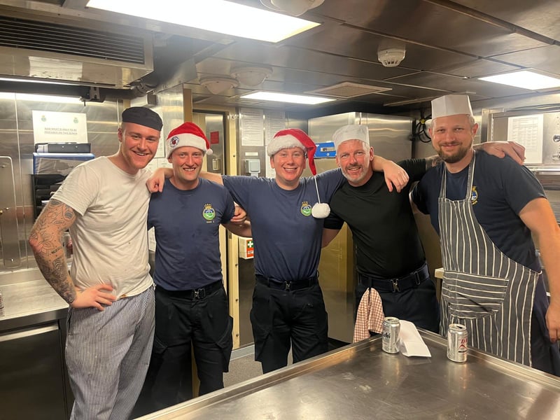 HMS Spey's ship's company spreading festive cheer over Christmas.