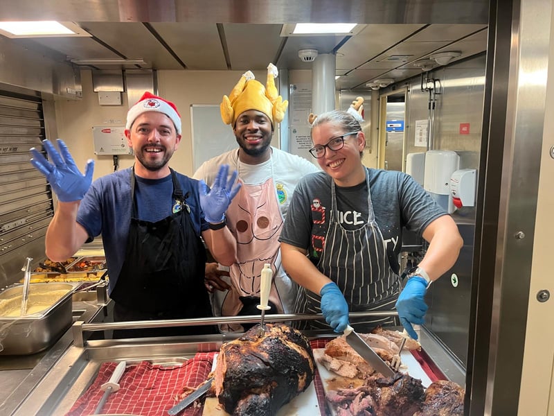 HMS Spey sailors spreading Christmas cheer while deployed in the Pacific.