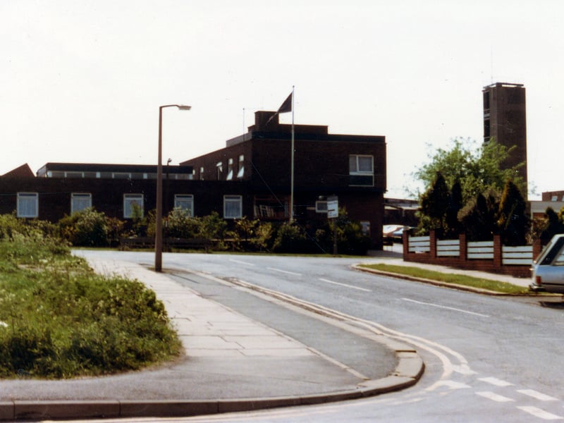 Morley Police Station on Corporation Street, taken from Albion Street at the junction with Westfield Road, (bottom edge). Pictured in June 1984.
