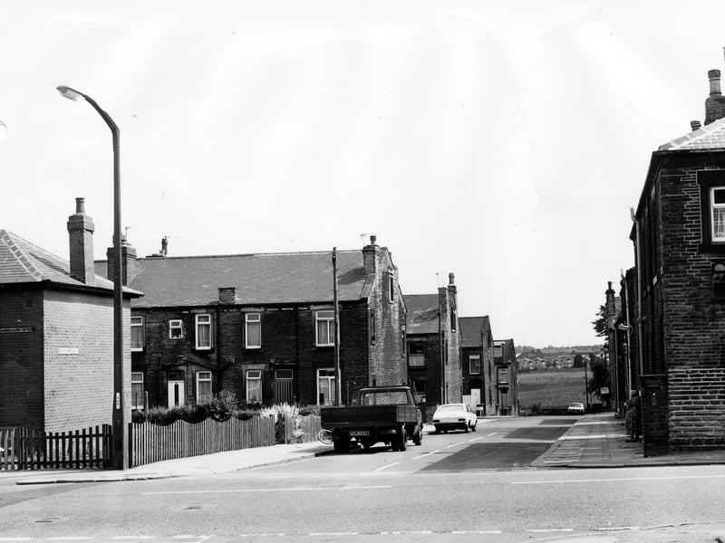 Looking down South Parade from the junction with Middleton Road in July 1984. On the right, no.17 South Parade is Patel's newsagents. Street of terraced housing going off on the left are California Street, Hartley Street and Back Hartley Street.