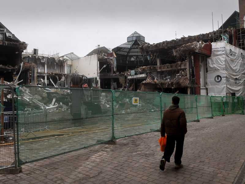 The Core, on the Headrow in Leeds city centre, is currently being demolished to make room for new student accommodation. The new development will feature three red-brick buildings connected by glazed bridge crossings and separated by new pedestrian streets. The site is expected to be completed by 2028.