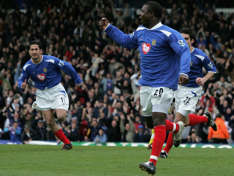 Yakubu opened the scoring for Pompey in the third minute to send the Blues on their way to a 4-2 win against Charlton during the 2004-05 Premiership season.