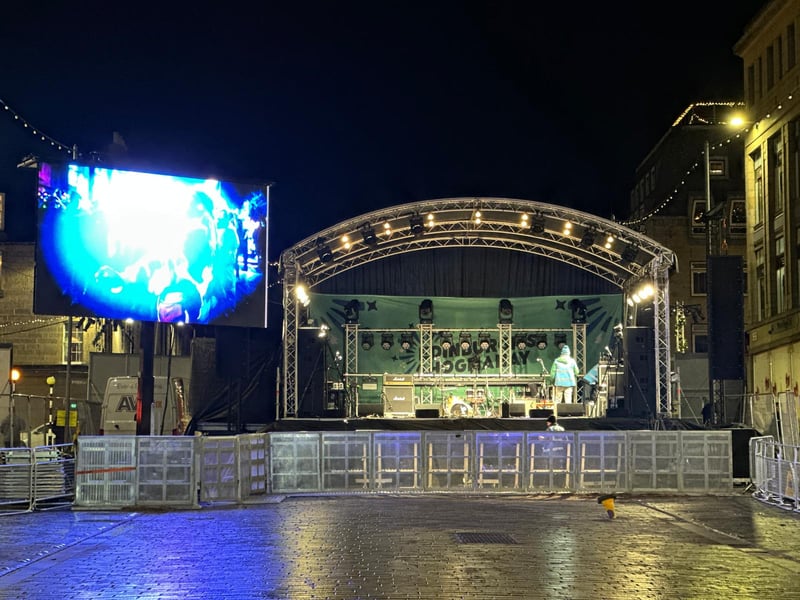 The stage in Castle Street is set for a great night at the street party