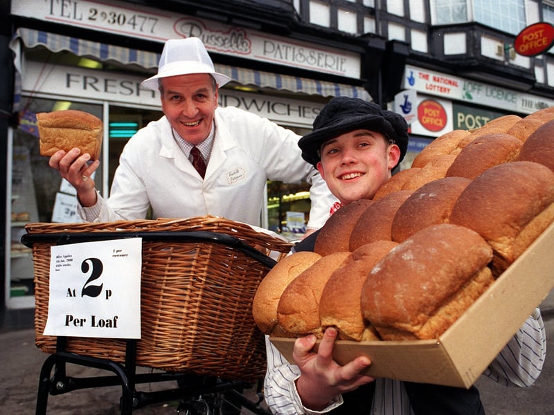 Russell's Patisserie on Stainbeck Road celebrated the new Millennium by selling small white and brown bread loaves for only 2p which were the price at the beginning of the last century. Pictured, from  left, is owner Stuart Russell and Phil Dixon.