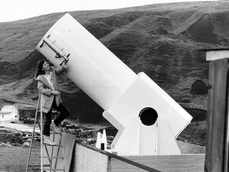 Linda Simonian at the amateur astronomy centre at Clough Bank in November 1986. It was under construction when this photo was taken and housed a Dobsonian telescope.