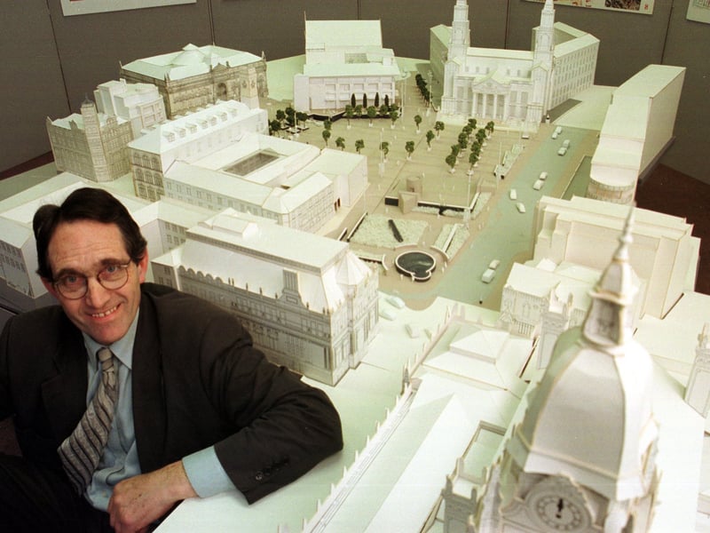 Architect John Thorpe with the model of the new Millennium Square.