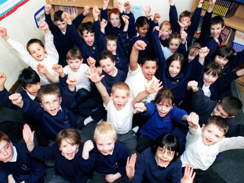 Pupils from Year 3 at Fieldhead Carr Primary celebrate after the school had received a glowing Ofsted report.