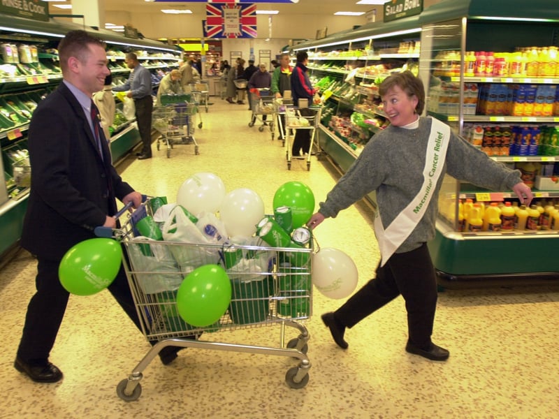 Tesco's charity co-ordinator Anthony Richmond and Leeds Macmillan nurse Kath Tuck launch Tesco Macmillan Charity of the Year.