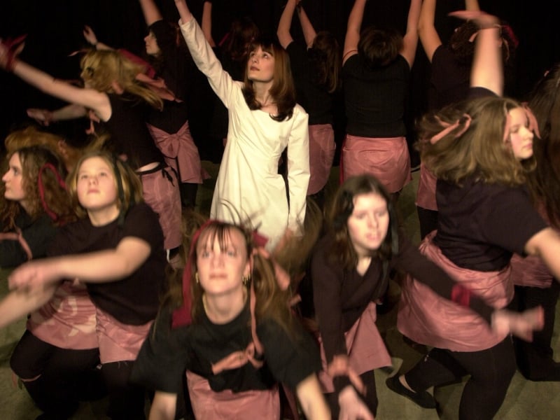 Pupils from Farnley Park High rehearse in the drama studio ahead of them staging a production of The Golden Door.