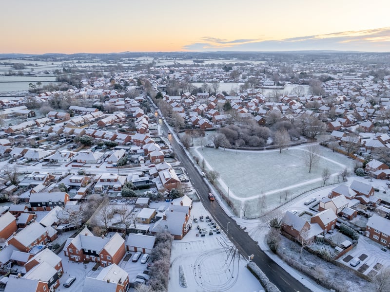 The first Hampshire snow of 2026 on January 5. 

Pictured: Drone footage of Denmead. 

Picture: Alex Shute 