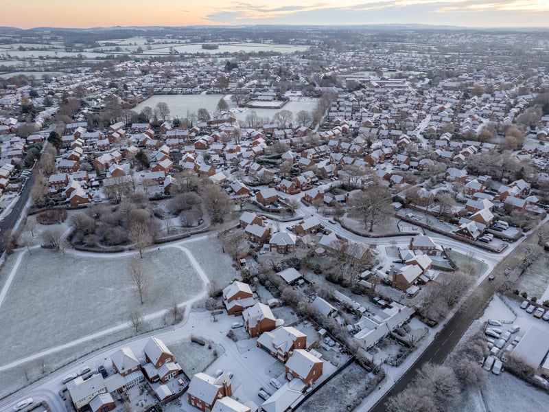 The first Hampshire snow of 2026 on January 5. 

Pictured: Drone footage of Denmead. 

Picture: Alex Shute 