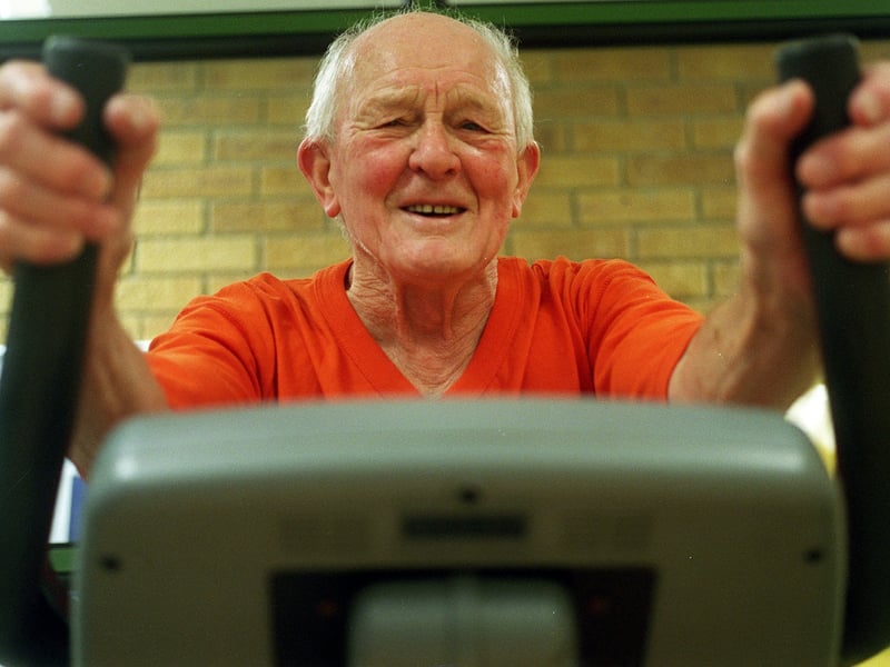 Tis is local keep-fit fanatic James Grant, 89, pictured working out at Forte Spa gym in November 1999.