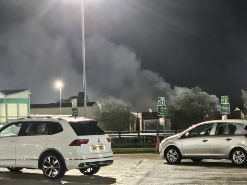 The blaze started at midnight and continued through the night, with eight fire engines and one aerial ladder attending from West Yorkshire Fire and Rescue Service. This picture was taken from a member of staff at a nearby business on the industrial estate at 6am.