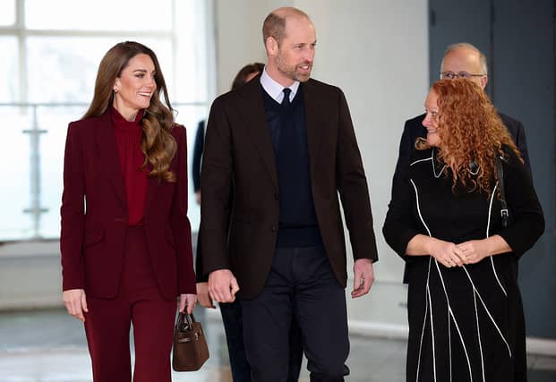 Catherine, Princess of Wales recycled a Roland Mouret trouser suit for her vist to Charing Cross Hospital with Prince William on January 8. Photo: Getty Images