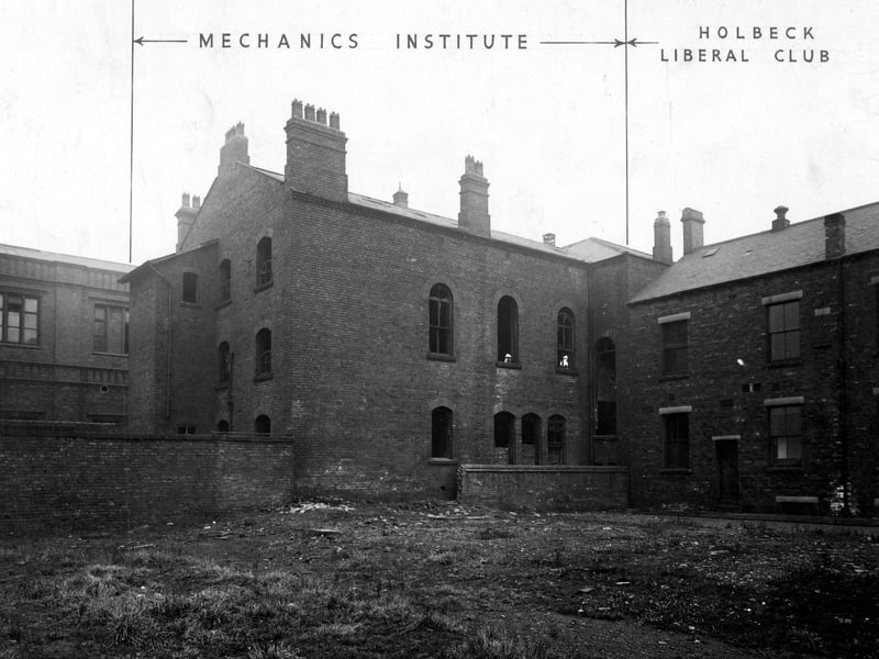 Sweet Street West on the south side of the road in November 1945. Number 5 is the Holbeck Liberal Club, and number 7 is the empty Mechanics Institute, (both are marked on the photo).