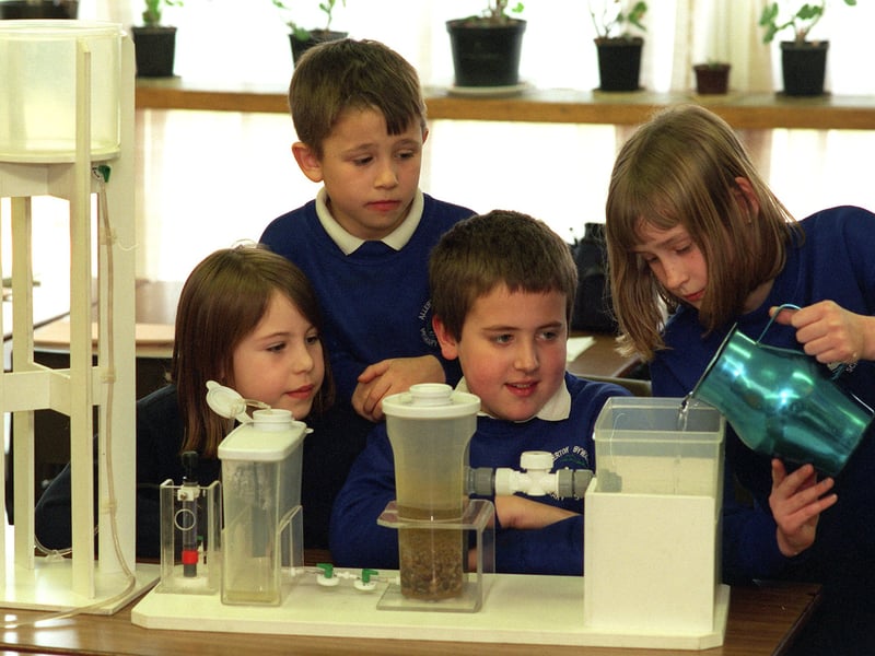Pupils at Allerton Bywater Primary School had won an environment award. Pictured, from left, are Emma Kent, Adam Fairhead, Christopher Longthorpe and  Laura Smith working on seeing how water journeys from the reservoir  to the home.