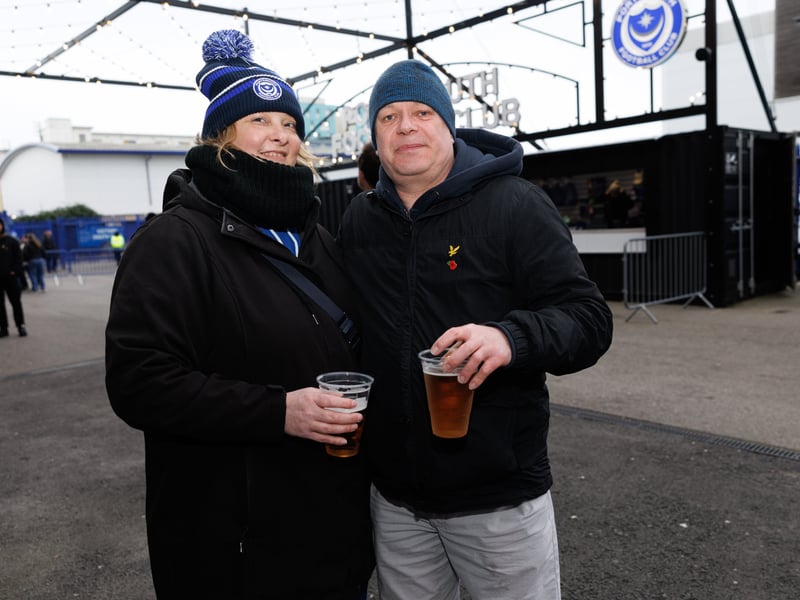 The atmosphere is building outside Fratton Park as Pompey fans prepare for this afternoon’s FA Cup tie against Arsenal. 