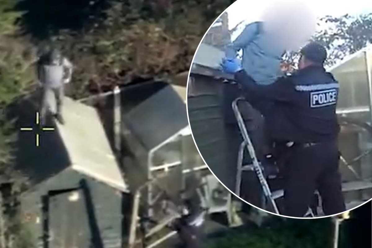 Watch moment wanted man becomes stuck on Doncaster shed roof & is helped ...