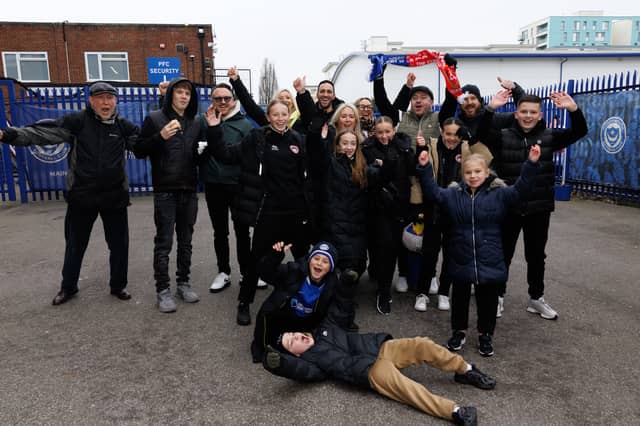 The atmosphere is building outside Fratton Park as Pompey fans prepare for this afternoon’s FA Cup tie against Arsenal.