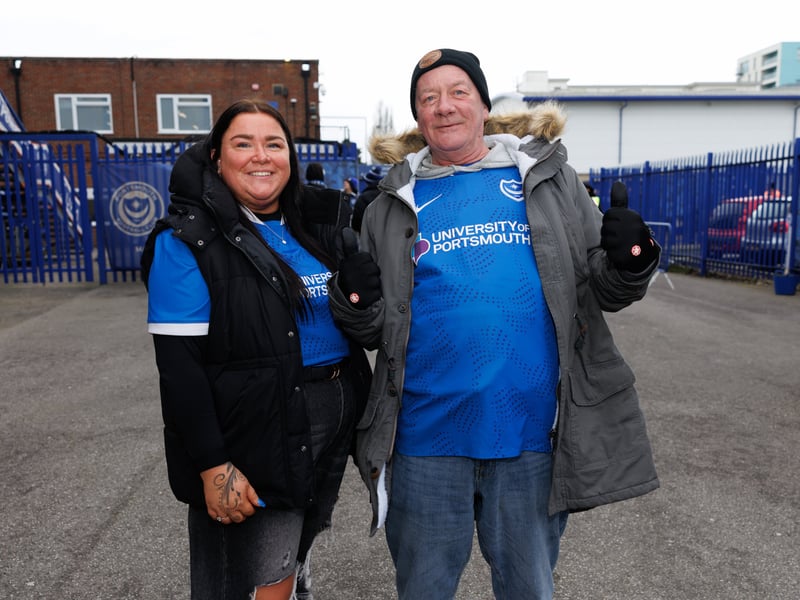The atmosphere is building outside Fratton Park as Pompey fans prepare for this afternoon’s FA Cup tie against Arsenal.