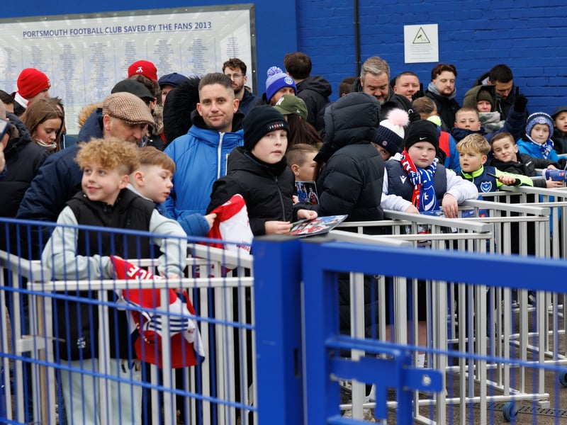 The atmosphere is building outside Fratton Park as Pompey fans prepare for this afternoon’s FA Cup tie against Arsenal.