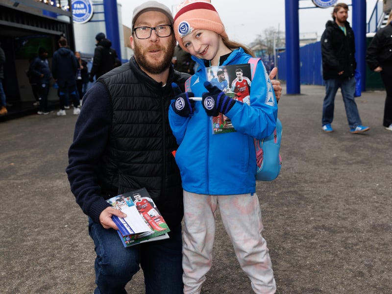 The atmosphere is building outside Fratton Park as Pompey fans prepare for this afternoon’s FA Cup tie against Arsenal.