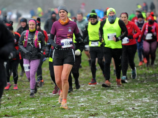 Some even braved their shorts as runners set off this morning after Leeds was blanketed in snow. 