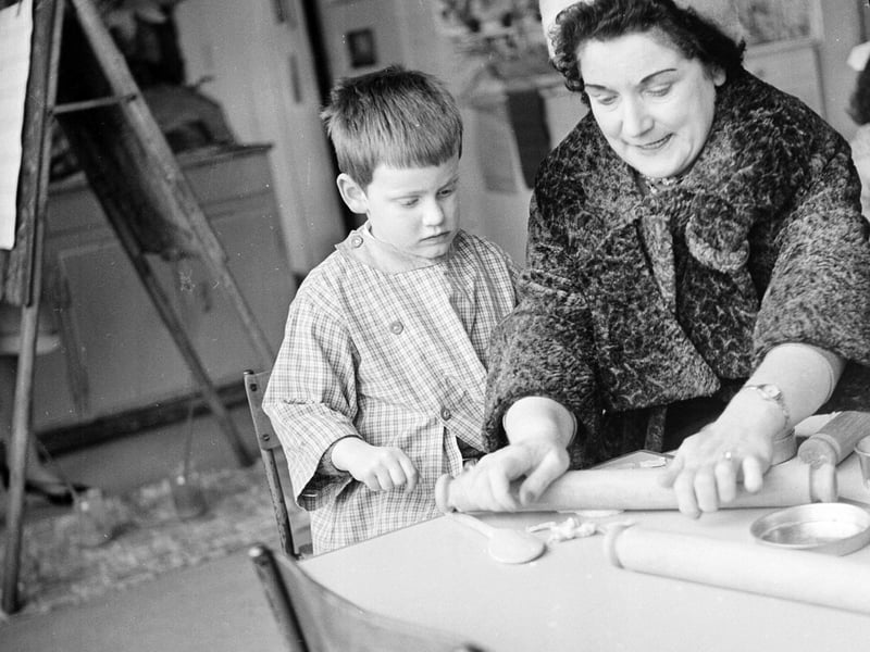 Mrs CT Nealson with child at Granton Nursery in February 1964.