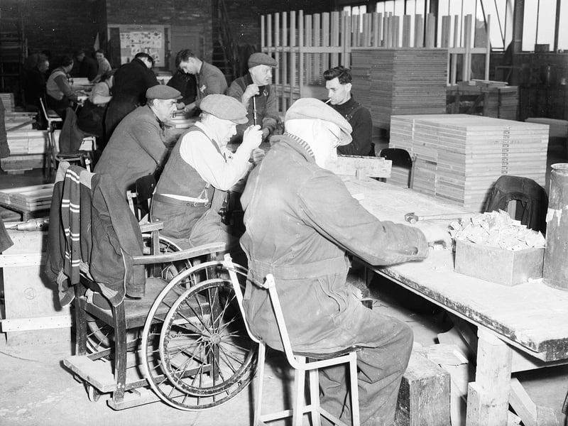 Men at work at the Remploy Factory Granton in March 1955.