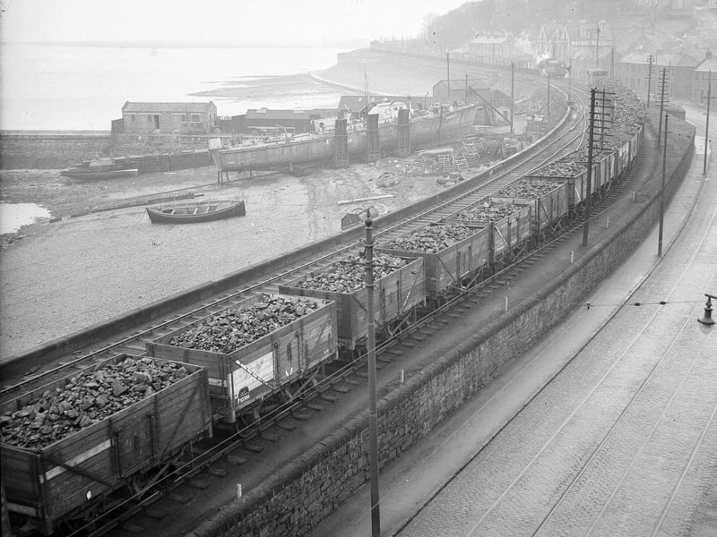 Coal wagons on railway siding at Granton harbour in December 1951.