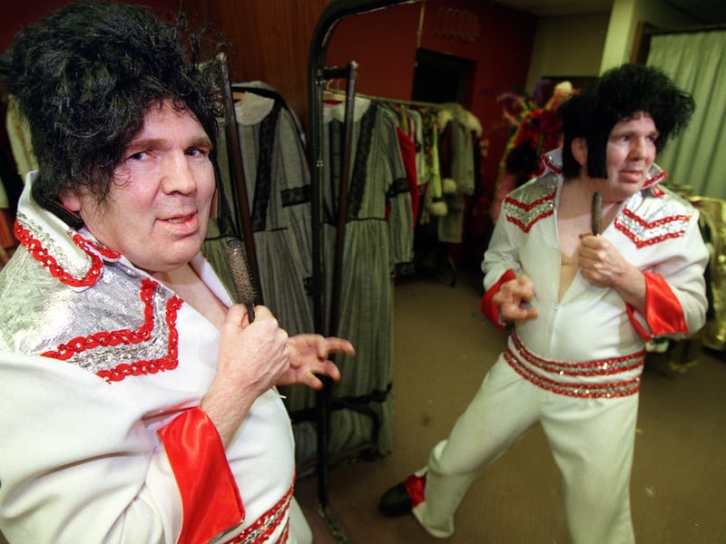 Elvis Presley fan Peter Henderson was set to perform as his hero in a charity variety show. He is pictured at Homburg's costume hire.