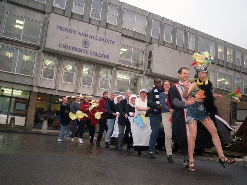 Students and staff and Trinty and All Saints College held a conga event around the campus to raise money to assist a blood transfusion centre in Goma.