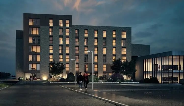 An appeal is currently underway after planning permission for this development in Edinburgh's Calders neighbourhood to create a 382 bed student residence and a 1,950 m² commercial space was refused.