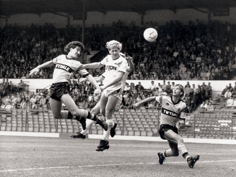 Ian Baird heads home to put the Whites 2-0 up against Hull City at Elland Road in September 1986. Leeds won 3-0.