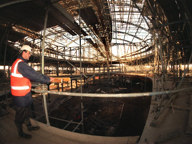 Project assistant Frank Millar overlooks the construction of the atrium, the oval-shaped central feature of the White Rose Shopping Centre.