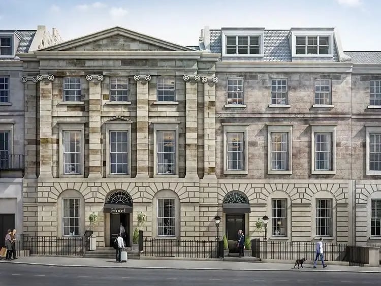 Currently under constriction, when finished this New Town hotel will transform former townhouses into 67 guest rooms, a restaurant and a bar.