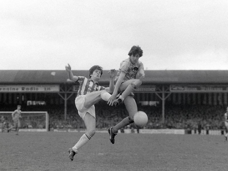 Huddersfield Town take on Newcastle United at Leeds Road in May 1984, with the match ending 2-2