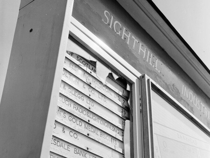 A vandalised map at Sighthill Industrial Estate in August 1965.