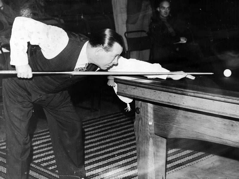 Snooker star Joe Davis in action at Peoples Hall in September 1950 where was playing a five day series with Willie Smith.