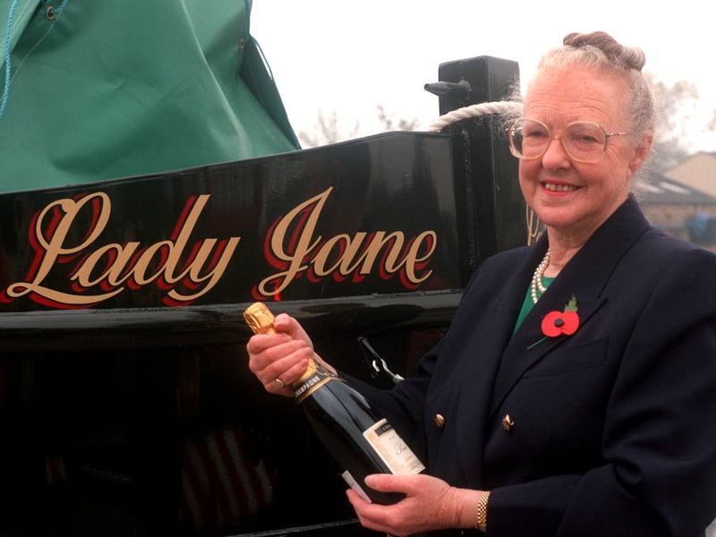 Jane Gummer shortly before officially naming the Lady Jane at a Mirfield boatyard in November 1997.