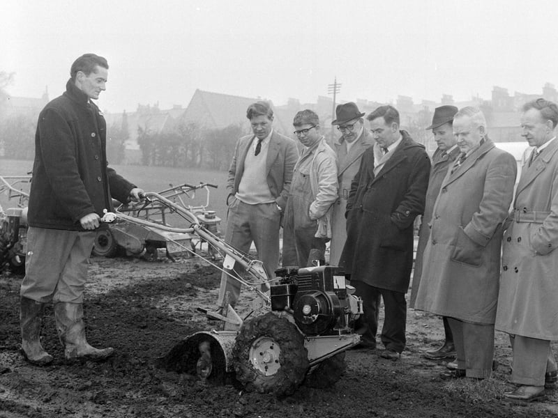 An exhibition of horticultural machinery at the Royal Botanic Gardens in March 1964.