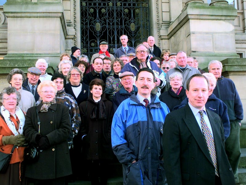 Tim Connolly, left, and Keith Andrew, policy co-ordinator of 'Save Mirfield' campaign among other demonstrators outside Dewsbury Town Hall in February 1999.