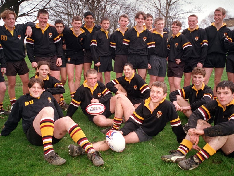 The Mirfield U-16s rugby union team relax after training in March 1998 preparation for their summer tour of South Africa.