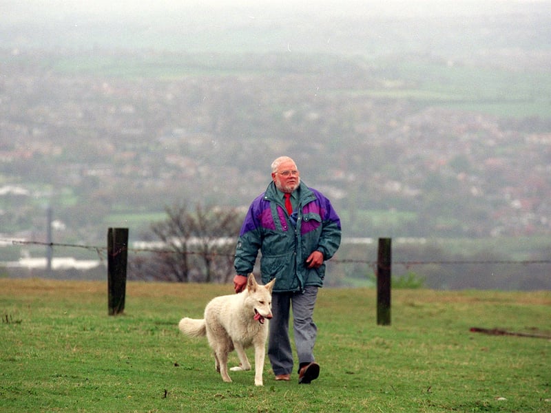 Parish  Councillor for Kirkburton and Mirfield Town, Roy Dobson at his farm in Hopton overlooking Mirfield. Pictured in April 1999. 