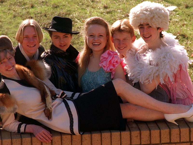 Mirfield Free Grammar School pupils take a break from rehearsals of Some Like It Hot in March 1997. Pictured at the front is Richard McBride. Back row, from left, are Simon Thornton, Erica Oakes, Catherine Peace, Daniel Mortimer and Jonathan Ashton.